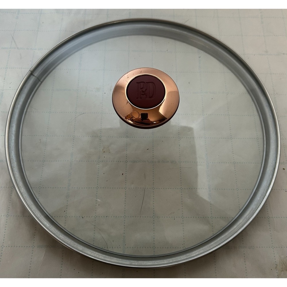 Paula Deen 9.25"ID‎ Red Copper Knob Handle Tempered Glass Replacement Pot Lid